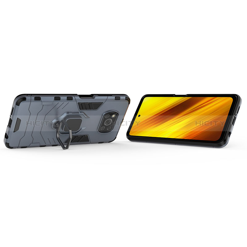 Silikon Hülle Handyhülle und Kunststoff Schutzhülle Hartschalen Tasche mit Magnetisch Fingerring Ständer KC1 für Xiaomi Poco X3 NFC groß