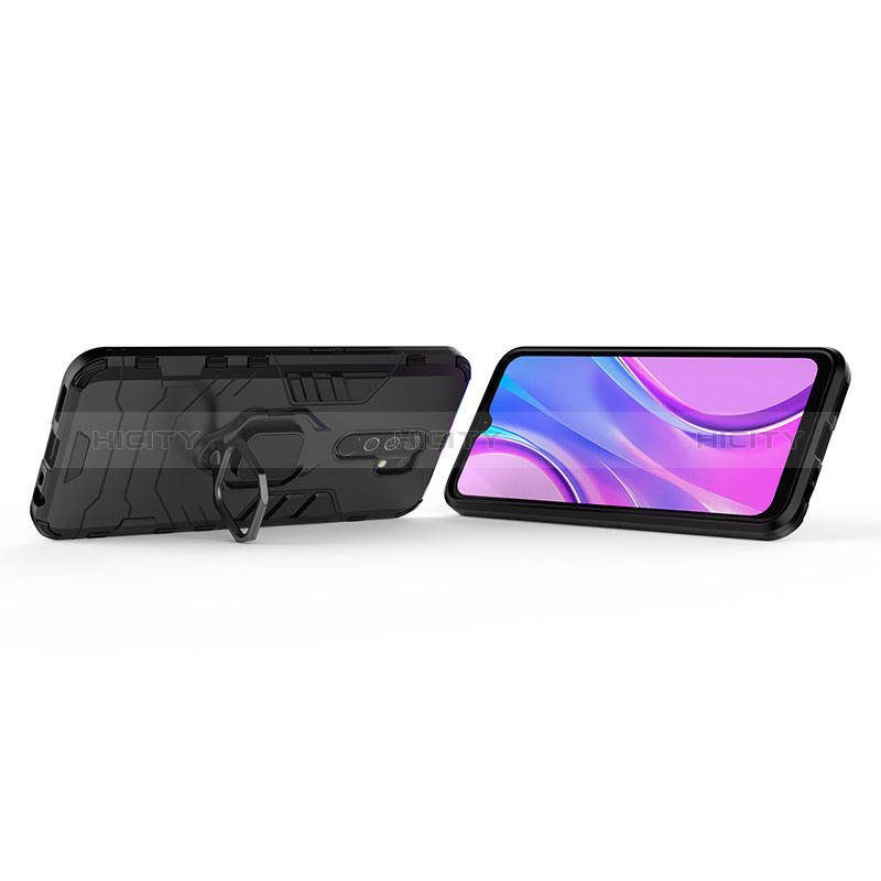 Silikon Hülle Handyhülle und Kunststoff Schutzhülle Hartschalen Tasche mit Magnetisch Fingerring Ständer KC1 für Xiaomi Redmi 9