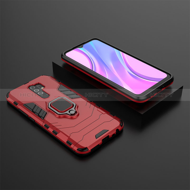 Silikon Hülle Handyhülle und Kunststoff Schutzhülle Hartschalen Tasche mit Magnetisch Fingerring Ständer KC1 für Xiaomi Redmi 9 Rot