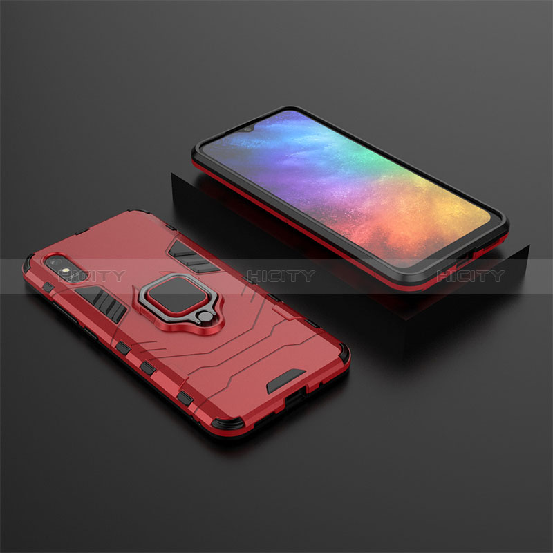 Silikon Hülle Handyhülle und Kunststoff Schutzhülle Hartschalen Tasche mit Magnetisch Fingerring Ständer KC1 für Xiaomi Redmi 9A Rot Plus