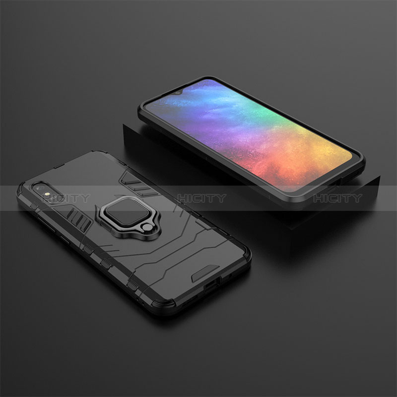 Silikon Hülle Handyhülle und Kunststoff Schutzhülle Hartschalen Tasche mit Magnetisch Fingerring Ständer KC1 für Xiaomi Redmi 9A Schwarz