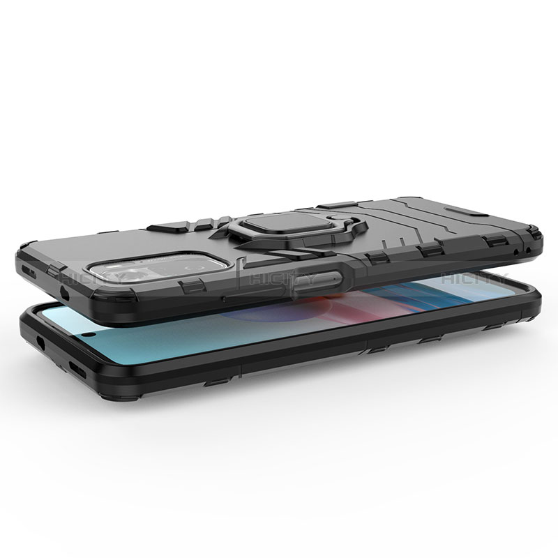 Silikon Hülle Handyhülle und Kunststoff Schutzhülle Hartschalen Tasche mit Magnetisch Fingerring Ständer KC1 für Xiaomi Redmi Note 10 4G groß