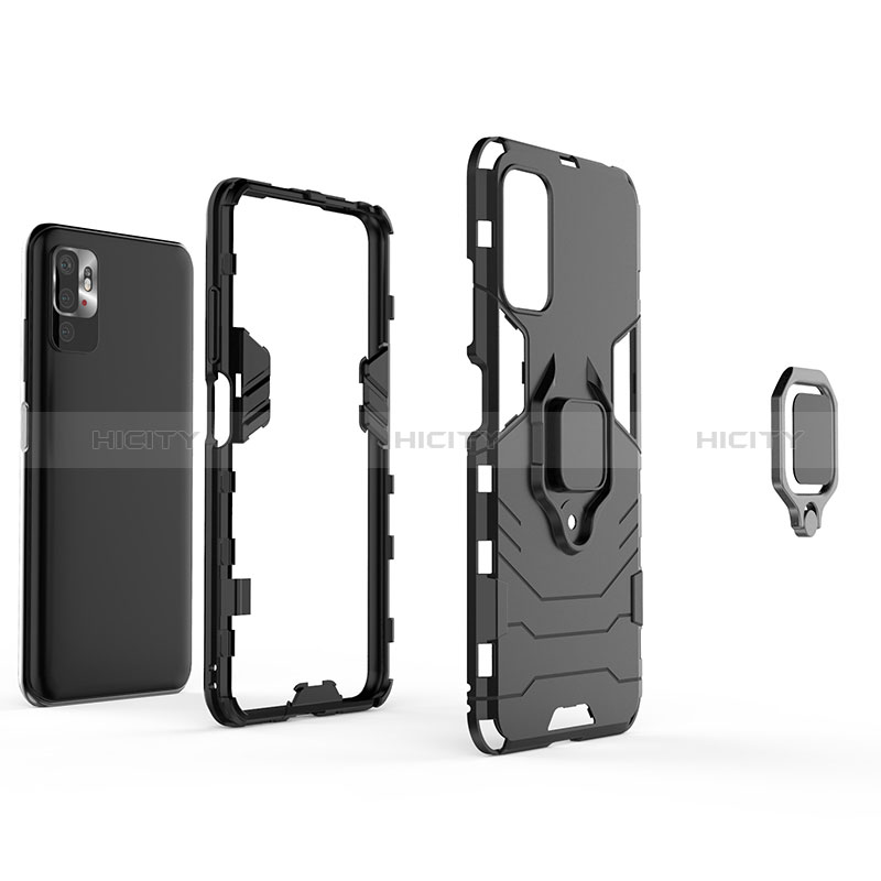 Silikon Hülle Handyhülle und Kunststoff Schutzhülle Hartschalen Tasche mit Magnetisch Fingerring Ständer KC1 für Xiaomi Redmi Note 10T 5G groß