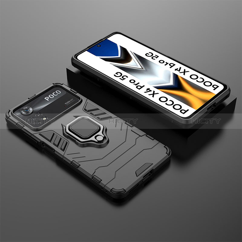 Silikon Hülle Handyhülle und Kunststoff Schutzhülle Hartschalen Tasche mit Magnetisch Fingerring Ständer KC1 für Xiaomi Redmi Note 11E Pro 5G