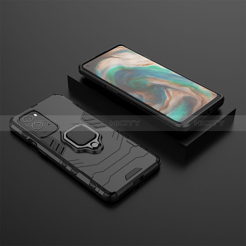 Silikon Hülle Handyhülle und Kunststoff Schutzhülle Hartschalen Tasche mit Magnetisch Fingerring Ständer KC2 für OnePlus 9 Pro 5G Schwarz Plus