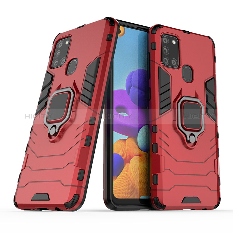 Silikon Hülle Handyhülle und Kunststoff Schutzhülle Hartschalen Tasche mit Magnetisch Fingerring Ständer KC2 für Samsung Galaxy A21s groß