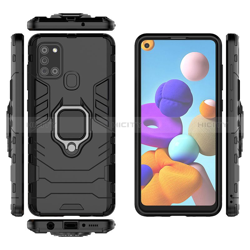 Silikon Hülle Handyhülle und Kunststoff Schutzhülle Hartschalen Tasche mit Magnetisch Fingerring Ständer KC2 für Samsung Galaxy A21s