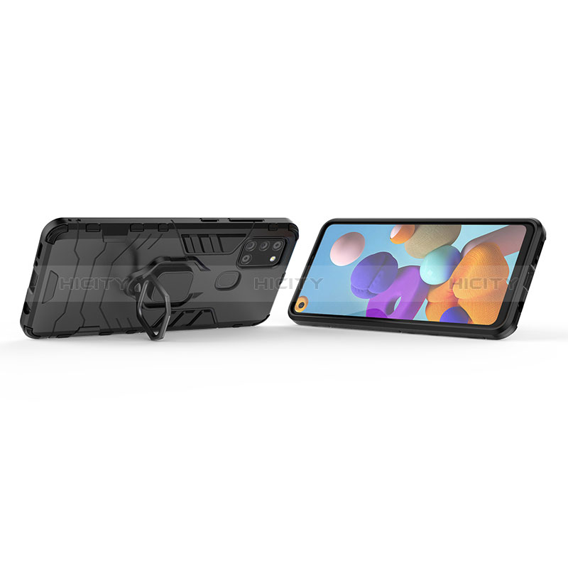 Silikon Hülle Handyhülle und Kunststoff Schutzhülle Hartschalen Tasche mit Magnetisch Fingerring Ständer KC2 für Samsung Galaxy A21s groß