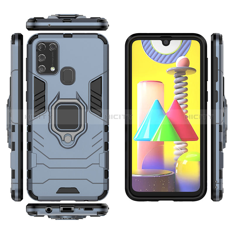 Silikon Hülle Handyhülle und Kunststoff Schutzhülle Hartschalen Tasche mit Magnetisch Fingerring Ständer KC2 für Samsung Galaxy M31