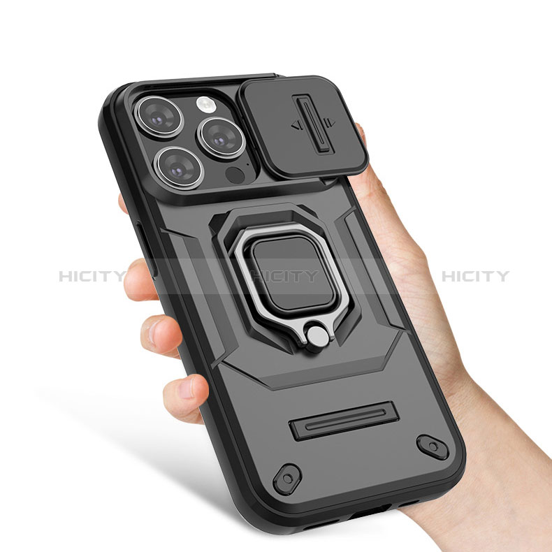 Silikon Hülle Handyhülle und Kunststoff Schutzhülle Hartschalen Tasche mit Magnetisch Fingerring Ständer KC3 für Apple iPhone 13 Pro groß