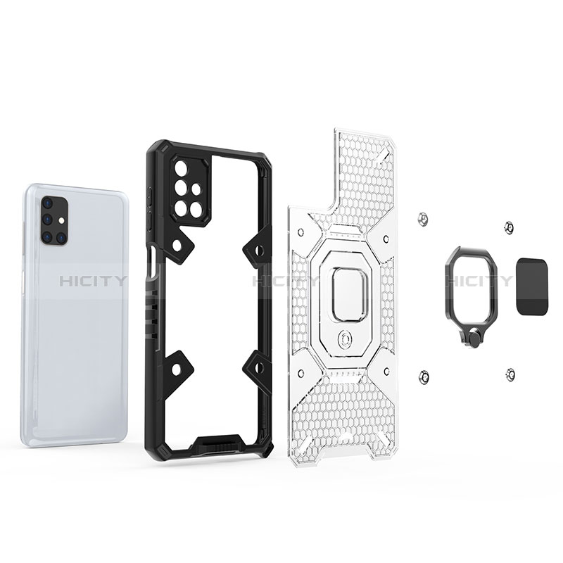Silikon Hülle Handyhülle und Kunststoff Schutzhülle Hartschalen Tasche mit Magnetisch Fingerring Ständer KC3 für Samsung Galaxy M51
