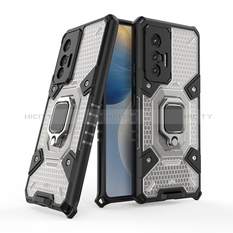 Silikon Hülle Handyhülle und Kunststoff Schutzhülle Hartschalen Tasche mit Magnetisch Fingerring Ständer KC3 für Vivo X70 5G