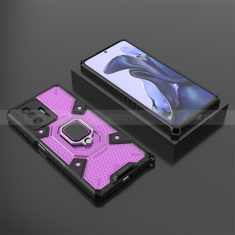Silikon Hülle Handyhülle und Kunststoff Schutzhülle Hartschalen Tasche mit Magnetisch Fingerring Ständer KC3 für Xiaomi Mi 11T Pro 5G Violett