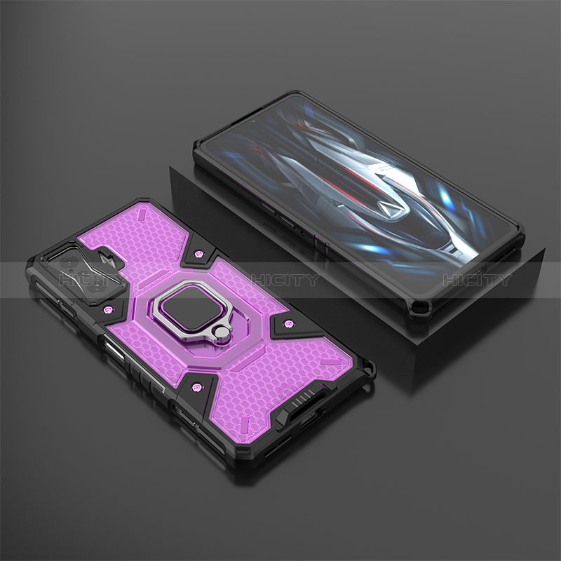 Silikon Hülle Handyhülle und Kunststoff Schutzhülle Hartschalen Tasche mit Magnetisch Fingerring Ständer KC3 für Xiaomi Poco F4 GT 5G Violett