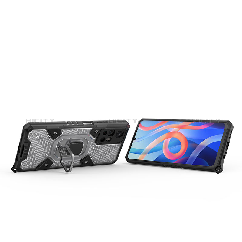 Silikon Hülle Handyhülle und Kunststoff Schutzhülle Hartschalen Tasche mit Magnetisch Fingerring Ständer KC3 für Xiaomi Poco M4 Pro 5G groß