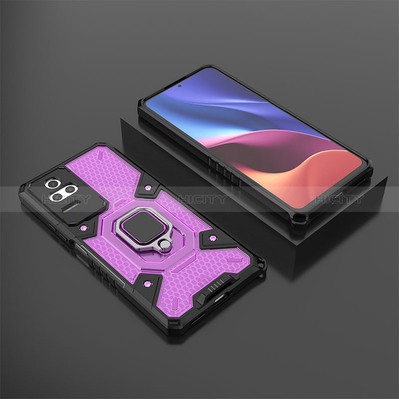 Silikon Hülle Handyhülle und Kunststoff Schutzhülle Hartschalen Tasche mit Magnetisch Fingerring Ständer KC3 für Xiaomi Redmi K50 5G Violett