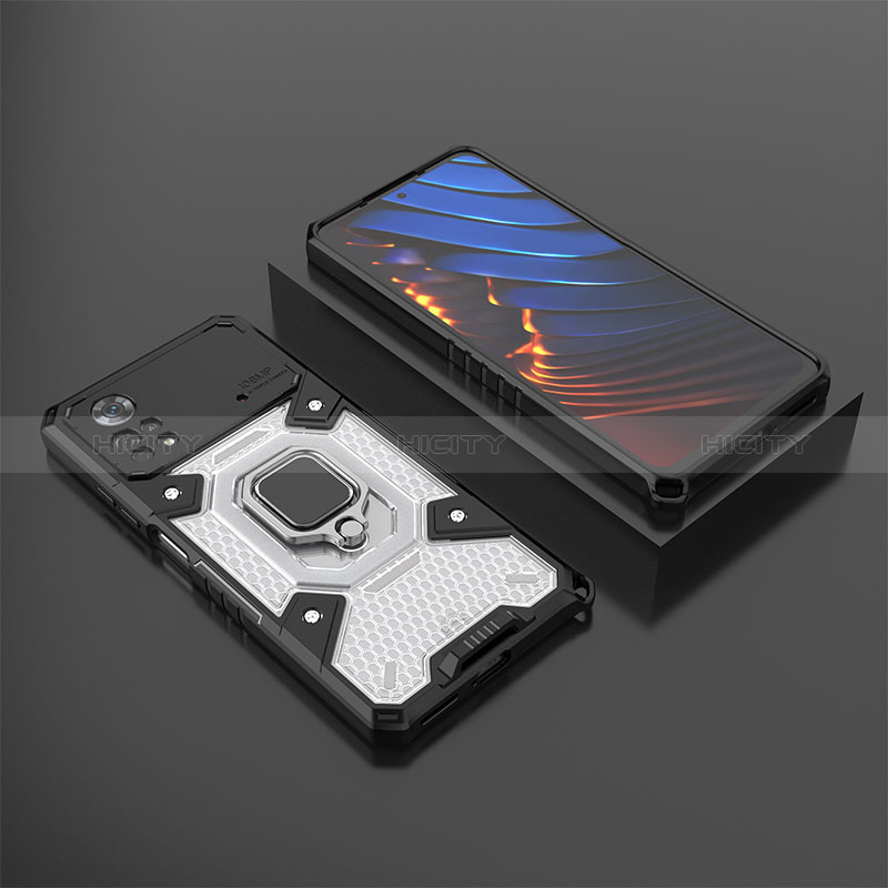 Silikon Hülle Handyhülle und Kunststoff Schutzhülle Hartschalen Tasche mit Magnetisch Fingerring Ständer KC3 für Xiaomi Redmi Note 11E Pro 5G