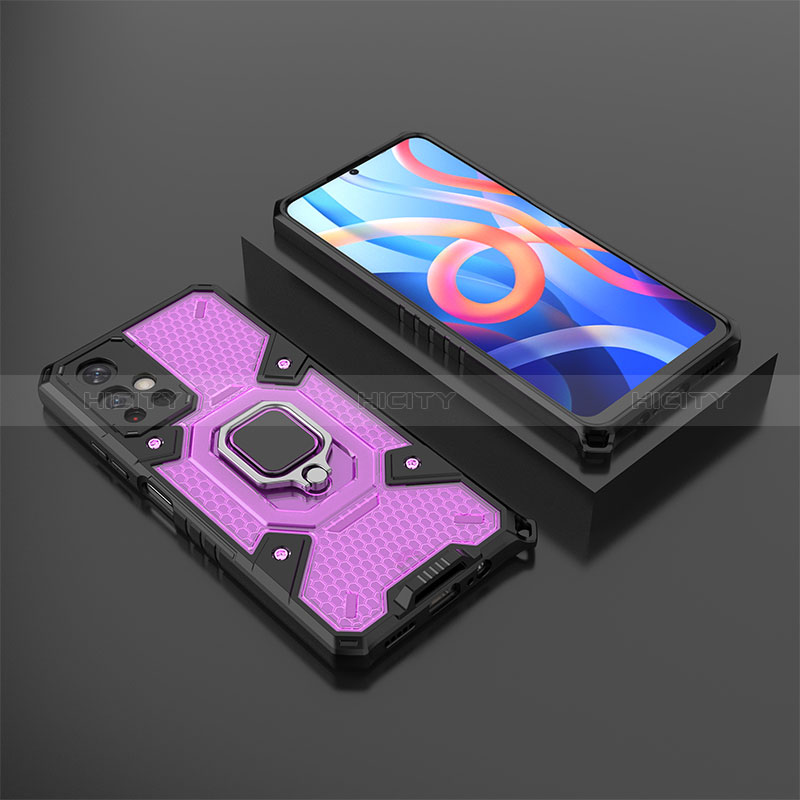 Silikon Hülle Handyhülle und Kunststoff Schutzhülle Hartschalen Tasche mit Magnetisch Fingerring Ständer KC3 für Xiaomi Redmi Note 11S 5G Violett Plus