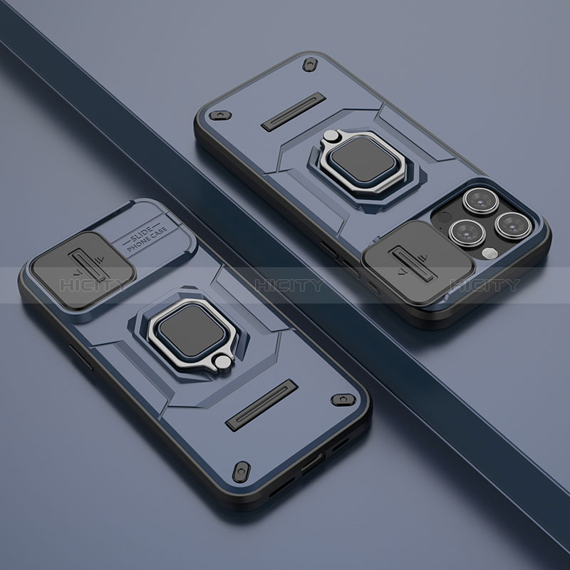 Silikon Hülle Handyhülle und Kunststoff Schutzhülle Hartschalen Tasche mit Magnetisch Fingerring Ständer KC4 für Apple iPhone 13 Pro Max