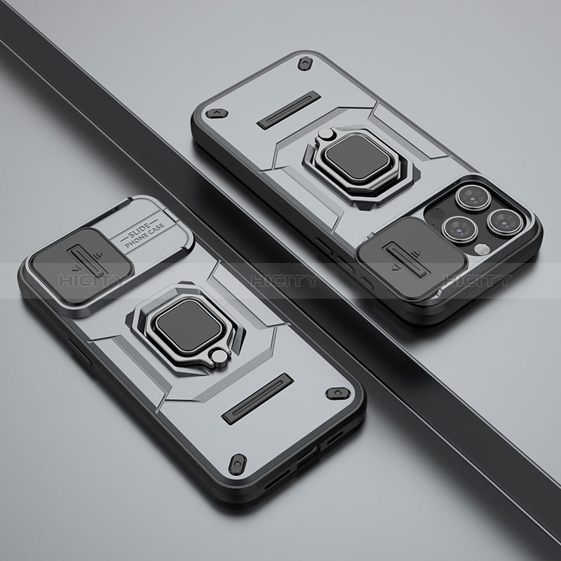 Silikon Hülle Handyhülle und Kunststoff Schutzhülle Hartschalen Tasche mit Magnetisch Fingerring Ständer KC4 für Apple iPhone 13 Pro Max