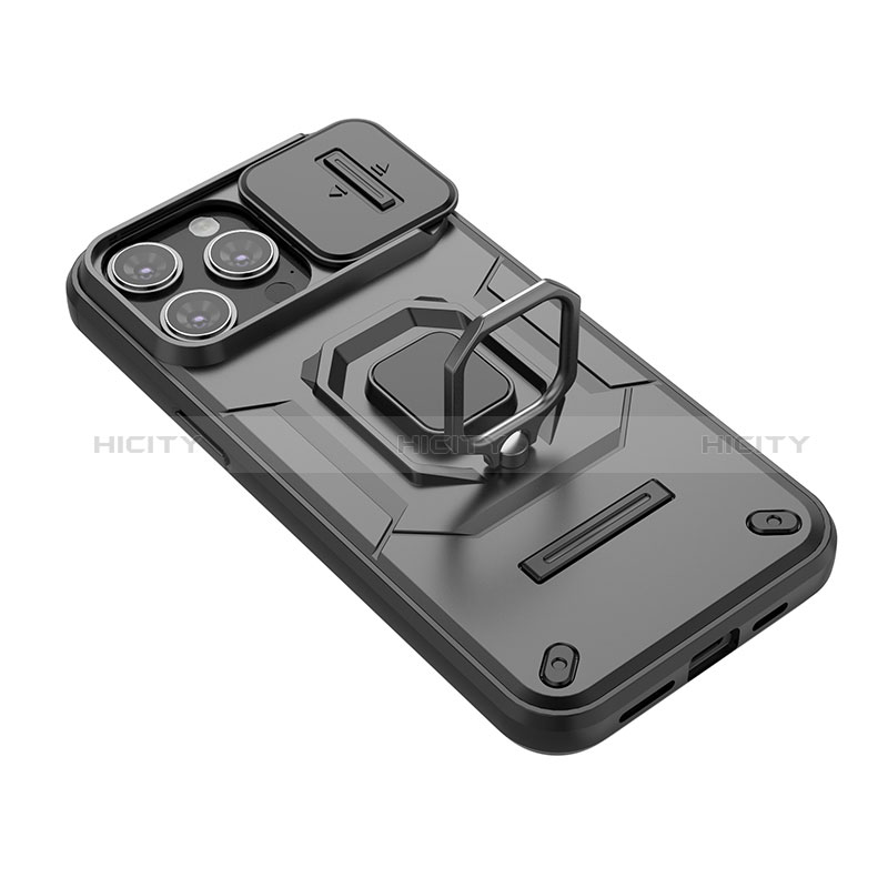 Silikon Hülle Handyhülle und Kunststoff Schutzhülle Hartschalen Tasche mit Magnetisch Fingerring Ständer KC4 für Apple iPhone 14 Pro