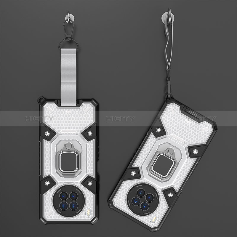 Silikon Hülle Handyhülle und Kunststoff Schutzhülle Hartschalen Tasche mit Magnetisch Fingerring Ständer KC4 für Huawei Nova 8i Weiß