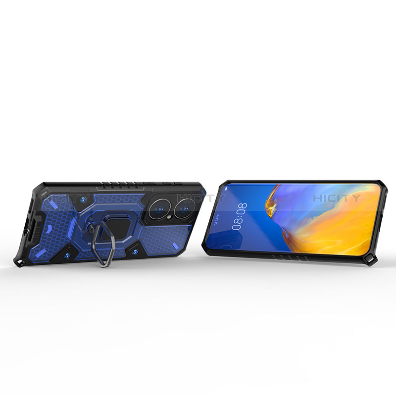 Silikon Hülle Handyhülle und Kunststoff Schutzhülle Hartschalen Tasche mit Magnetisch Fingerring Ständer KC4 für Huawei P50 Pro