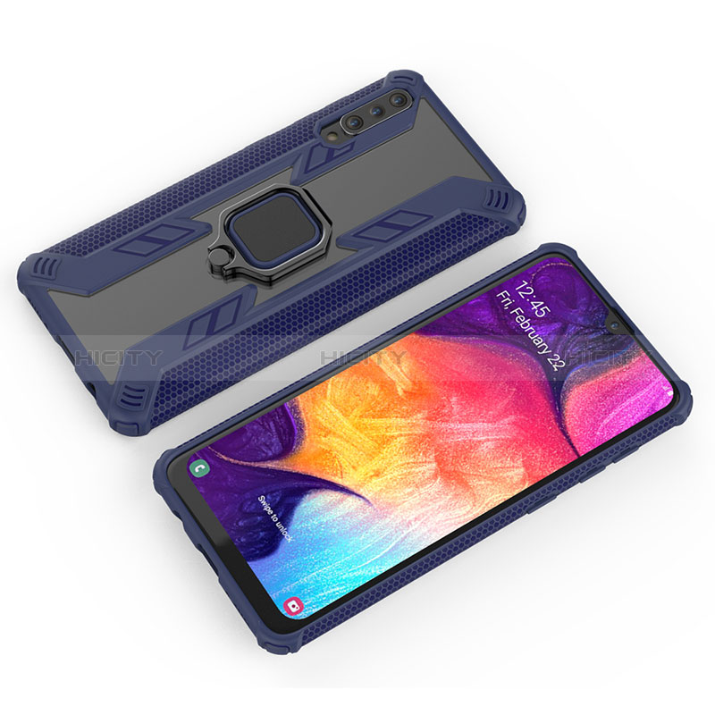 Silikon Hülle Handyhülle und Kunststoff Schutzhülle Hartschalen Tasche mit Magnetisch Fingerring Ständer KC4 für Samsung Galaxy A50 groß