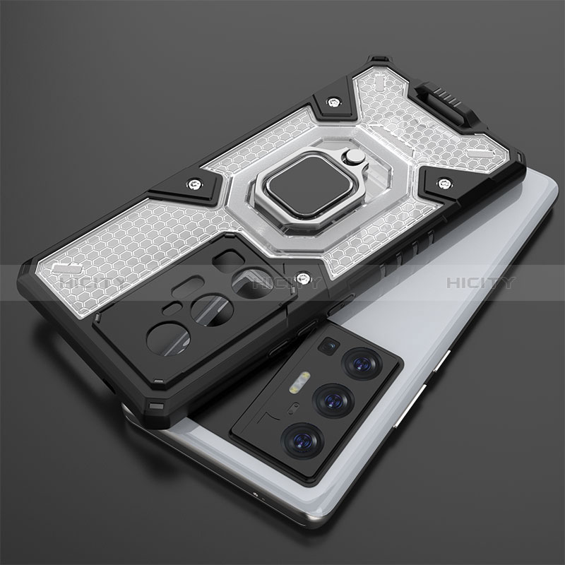 Silikon Hülle Handyhülle und Kunststoff Schutzhülle Hartschalen Tasche mit Magnetisch Fingerring Ständer KC4 für Vivo X70 Pro+ Plus 5G groß