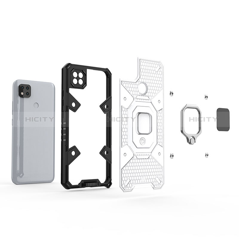 Silikon Hülle Handyhülle und Kunststoff Schutzhülle Hartschalen Tasche mit Magnetisch Fingerring Ständer KC4 für Xiaomi Redmi 9 India