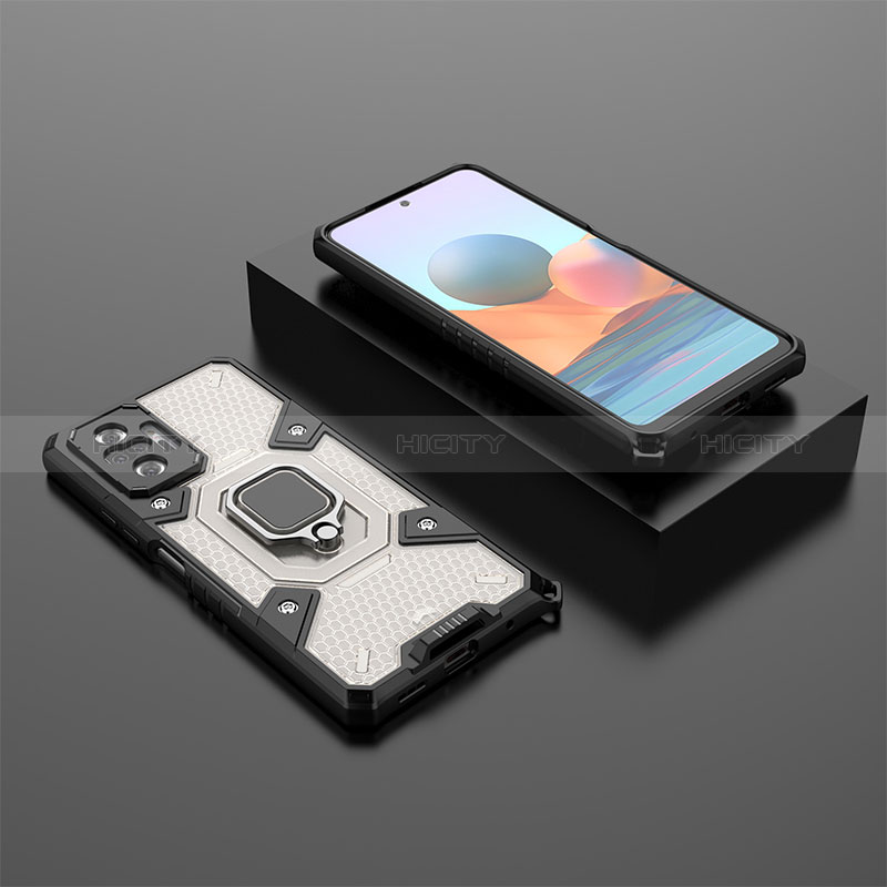 Silikon Hülle Handyhülle und Kunststoff Schutzhülle Hartschalen Tasche mit Magnetisch Fingerring Ständer KC4 für Xiaomi Redmi Note 10 Pro Max Schwarz