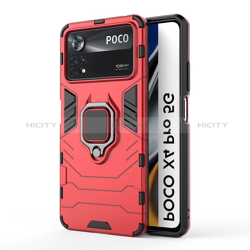 Silikon Hülle Handyhülle und Kunststoff Schutzhülle Hartschalen Tasche mit Magnetisch Fingerring Ständer KC6 für Xiaomi Redmi Note 11E Pro 5G Rot