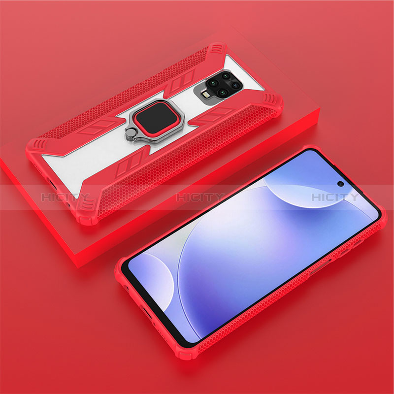 Silikon Hülle Handyhülle und Kunststoff Schutzhülle Hartschalen Tasche mit Magnetisch Fingerring Ständer KC6 für Xiaomi Redmi Note 9 Pro Rot Plus