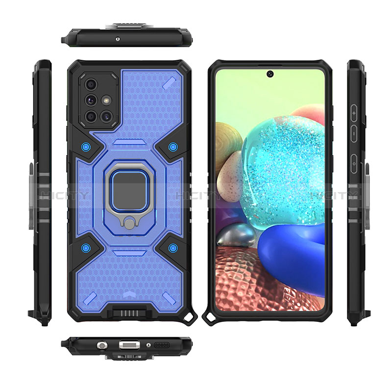 Silikon Hülle Handyhülle und Kunststoff Schutzhülle Hartschalen Tasche mit Magnetisch Fingerring Ständer KC7 für Samsung Galaxy A71 4G A715 Blau Plus