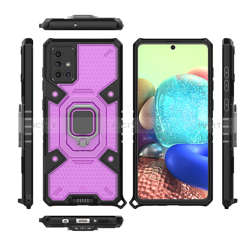 Silikon Hülle Handyhülle und Kunststoff Schutzhülle Hartschalen Tasche mit Magnetisch Fingerring Ständer KC7 für Samsung Galaxy A71 4G A715 Violett