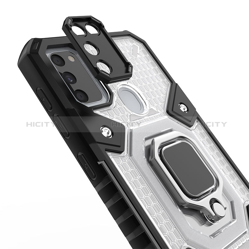 Silikon Hülle Handyhülle und Kunststoff Schutzhülle Hartschalen Tasche mit Magnetisch Fingerring Ständer KC8 für Samsung Galaxy M21