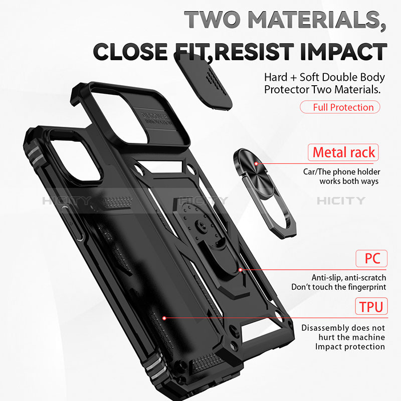 Silikon Hülle Handyhülle und Kunststoff Schutzhülle Hartschalen Tasche mit Magnetisch Fingerring Ständer MQ1 für Apple iPhone 14