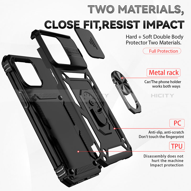 Silikon Hülle Handyhülle und Kunststoff Schutzhülle Hartschalen Tasche mit Magnetisch Fingerring Ständer MQ1 für Apple iPhone 14 Pro Max