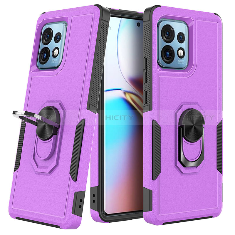 Silikon Hülle Handyhülle und Kunststoff Schutzhülle Hartschalen Tasche mit Magnetisch Fingerring Ständer MQ1 für Motorola Moto Edge 40 Pro 5G Violett