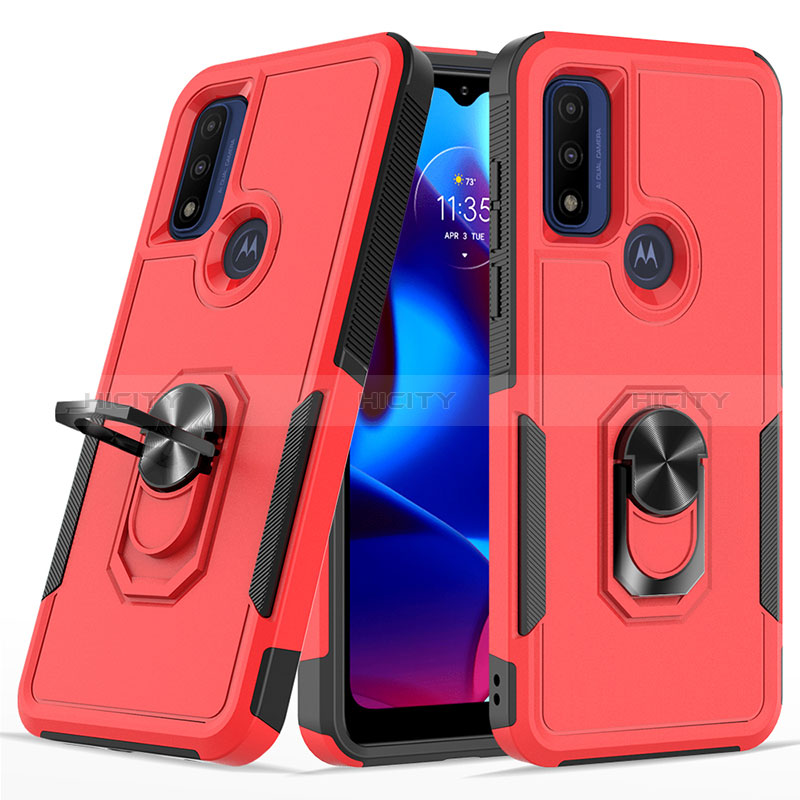 Silikon Hülle Handyhülle und Kunststoff Schutzhülle Hartschalen Tasche mit Magnetisch Fingerring Ständer MQ1 für Motorola Moto G Play Gen 2 Rot