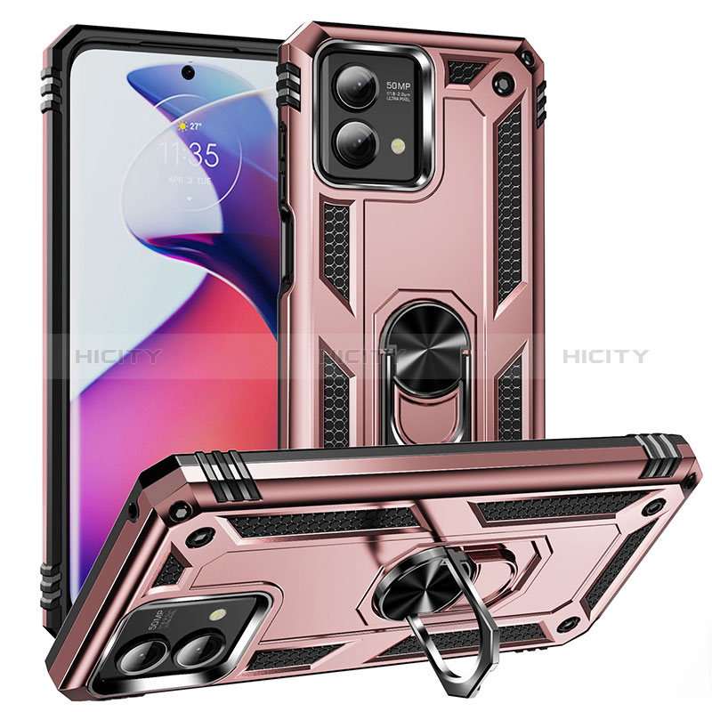 Silikon Hülle Handyhülle und Kunststoff Schutzhülle Hartschalen Tasche mit Magnetisch Fingerring Ständer MQ1 für Motorola Moto G Stylus (2023) 4G Rosegold