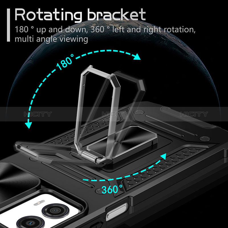 Silikon Hülle Handyhülle und Kunststoff Schutzhülle Hartschalen Tasche mit Magnetisch Fingerring Ständer MQ1 für Motorola Moto G53j 5G