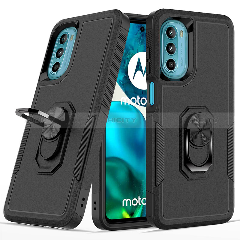 Silikon Hülle Handyhülle und Kunststoff Schutzhülle Hartschalen Tasche mit Magnetisch Fingerring Ständer MQ1 für Motorola Moto G82 5G