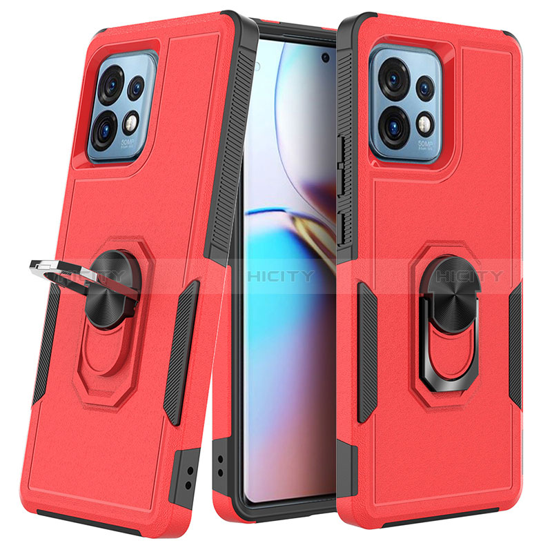 Silikon Hülle Handyhülle und Kunststoff Schutzhülle Hartschalen Tasche mit Magnetisch Fingerring Ständer MQ1 für Motorola Moto X40 5G Rot