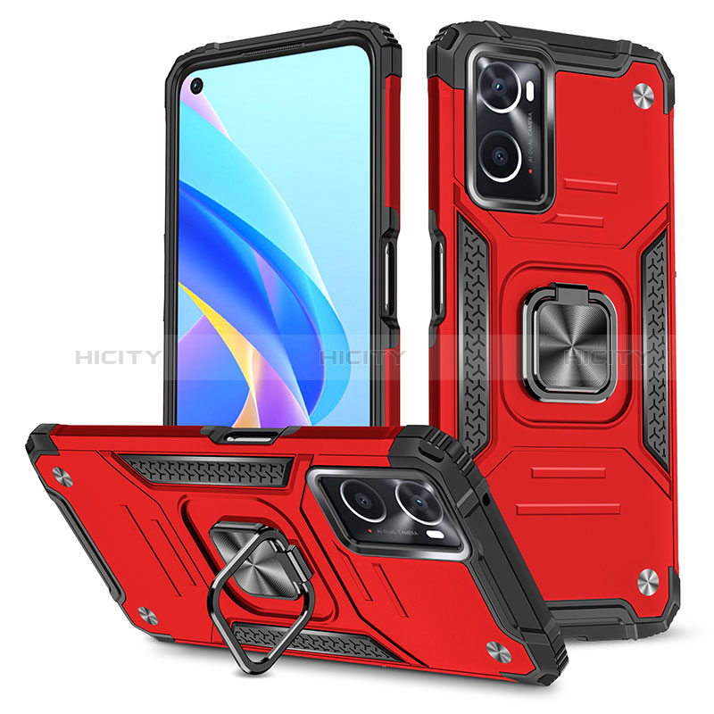 Silikon Hülle Handyhülle und Kunststoff Schutzhülle Hartschalen Tasche mit Magnetisch Fingerring Ständer MQ1 für Oppo A36 Rot Plus