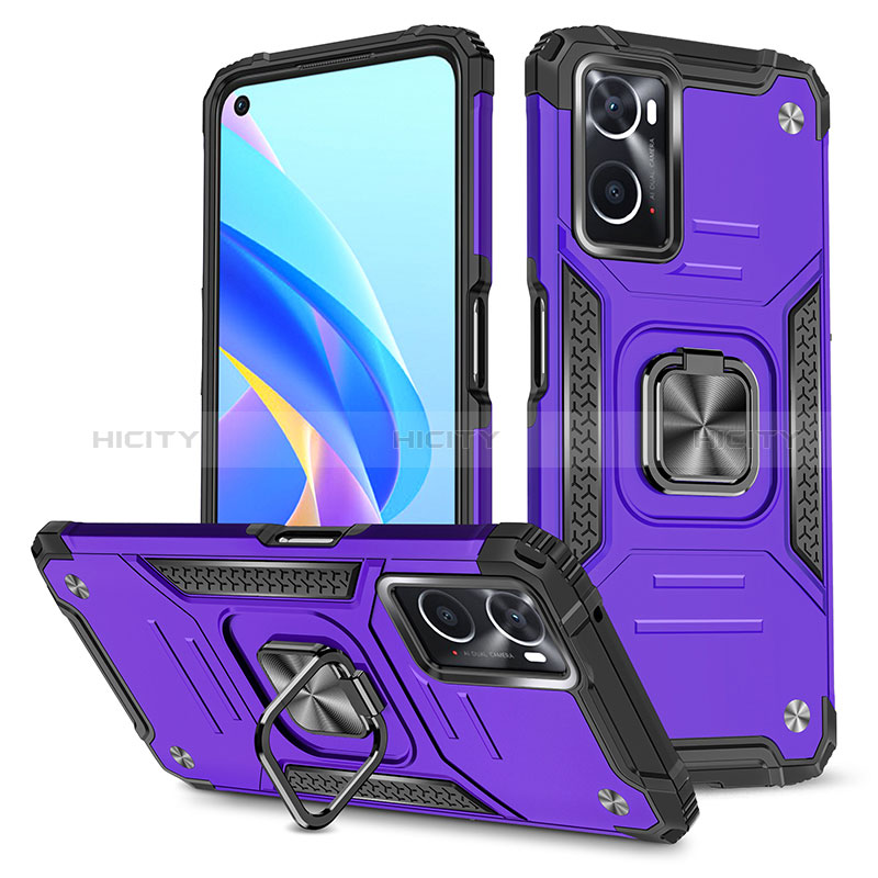 Silikon Hülle Handyhülle und Kunststoff Schutzhülle Hartschalen Tasche mit Magnetisch Fingerring Ständer MQ1 für Oppo A36 Violett Plus