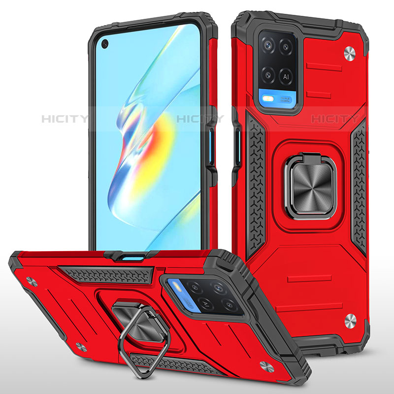 Silikon Hülle Handyhülle und Kunststoff Schutzhülle Hartschalen Tasche mit Magnetisch Fingerring Ständer MQ1 für Oppo A54 4G Rot