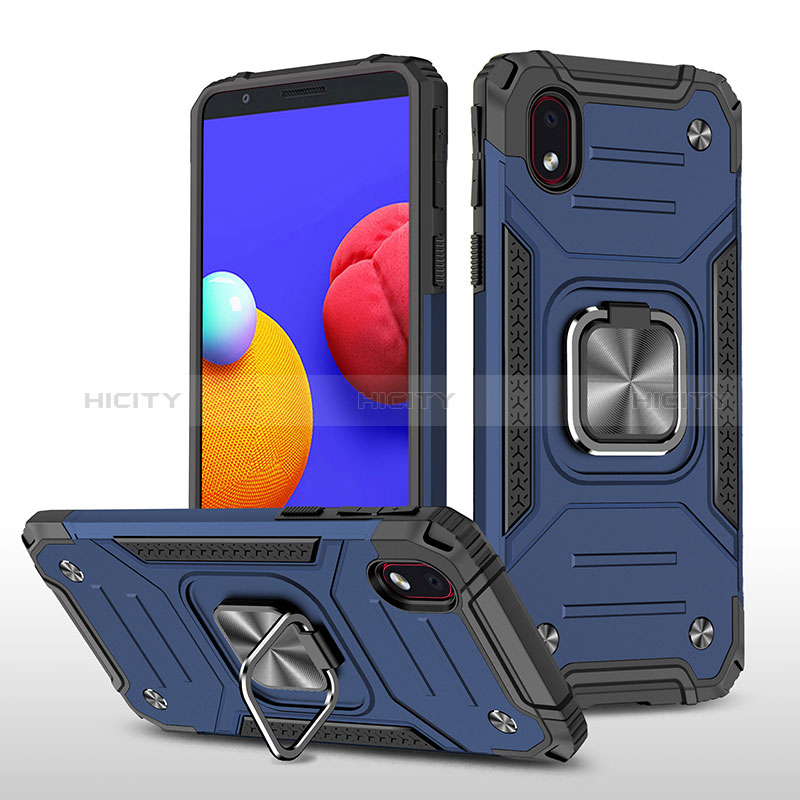 Silikon Hülle Handyhülle und Kunststoff Schutzhülle Hartschalen Tasche mit Magnetisch Fingerring Ständer MQ1 für Samsung Galaxy A01 Core