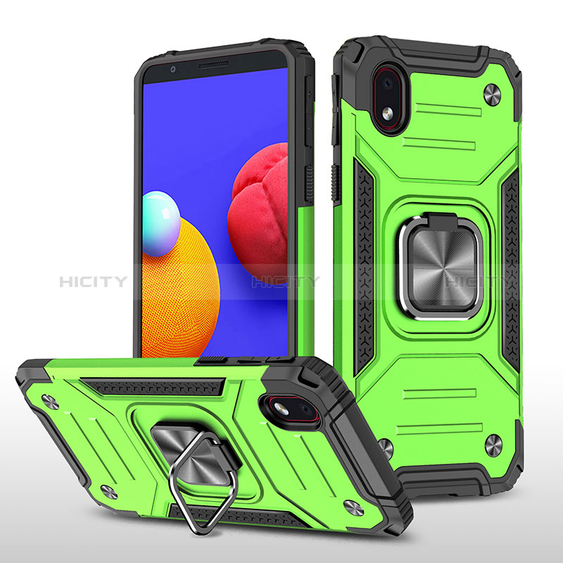 Silikon Hülle Handyhülle und Kunststoff Schutzhülle Hartschalen Tasche mit Magnetisch Fingerring Ständer MQ1 für Samsung Galaxy A01 Core Grün