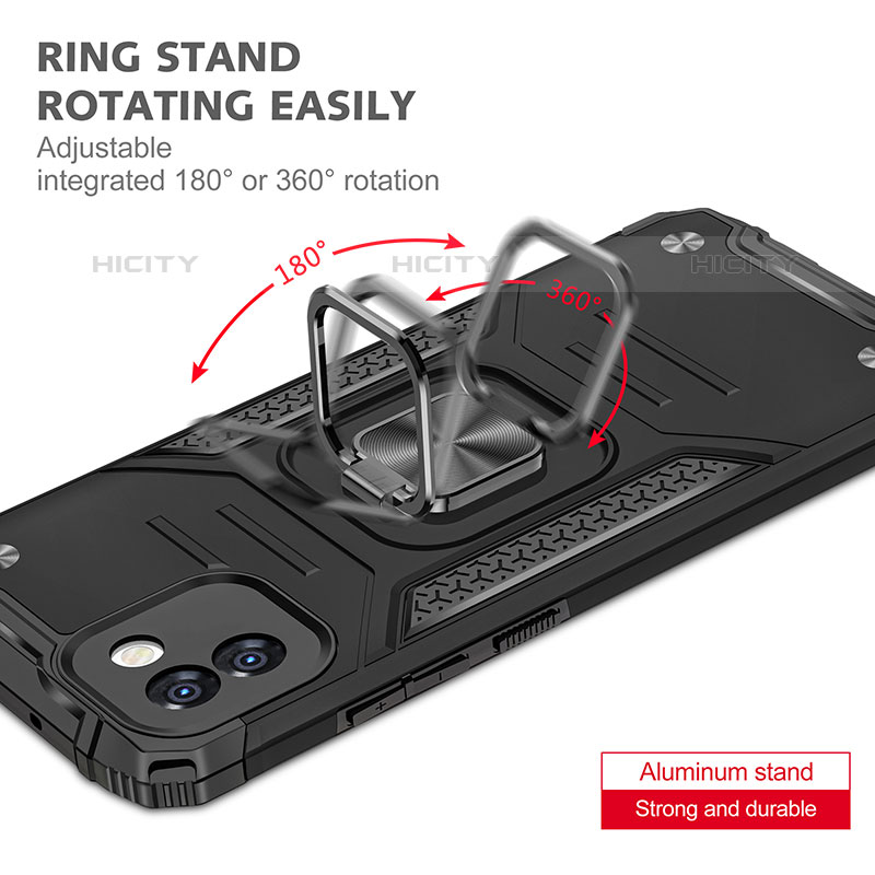 Silikon Hülle Handyhülle und Kunststoff Schutzhülle Hartschalen Tasche mit Magnetisch Fingerring Ständer MQ1 für Samsung Galaxy A03